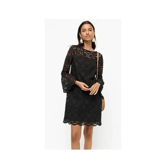 J.Crew Black Eyelet Bell Sleeve Shift Dress Size 10 - Picture 1 of 10